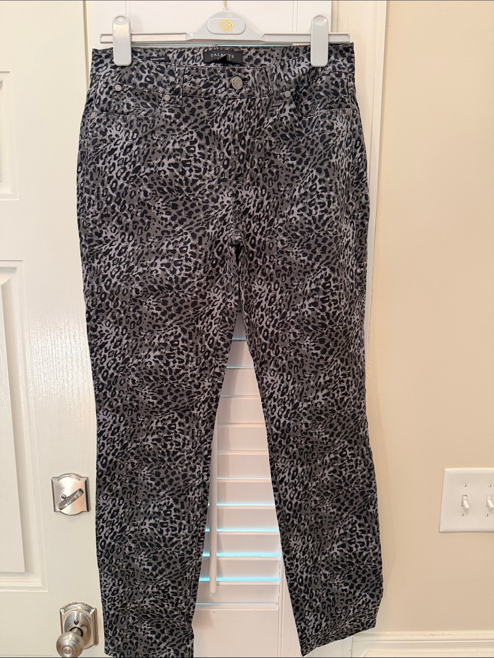 Talbots Grey and Black Leopard Print Straight Leg Jeans